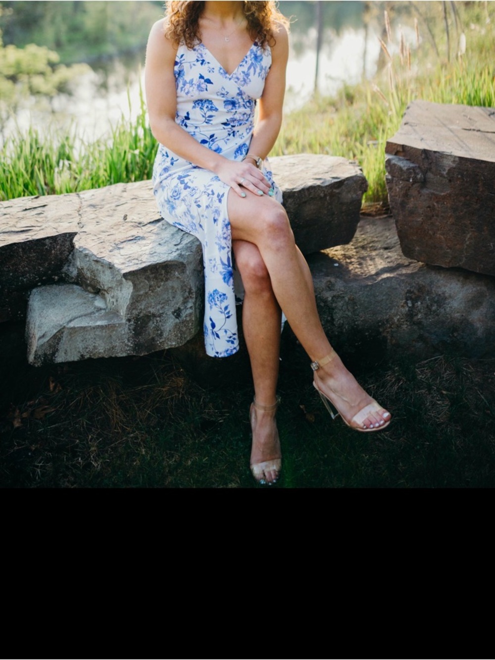 White Maxi Dress with Blue Floral Print